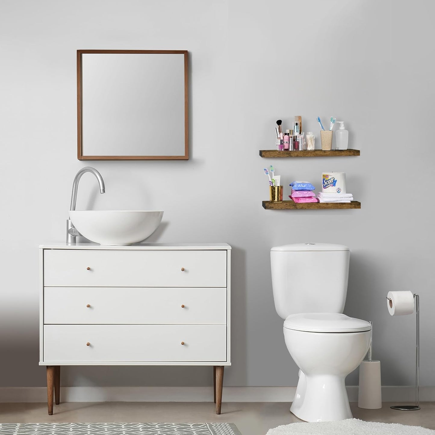 Sorbus Floating Shelves for Wall - 24" Bathroom Shelves, Wall Decor for Bedroom, Kitchen, Living Room, Home Decor & Book storage - Mounted Floating Shelf with Invisible Brackets (Rustic Brown, 2 Pack)