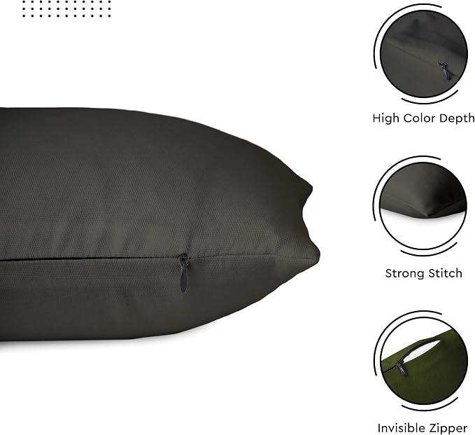 Encasa XO Throw Pillow Covers 20x20 in Set of 2 Charcoal Grey | No Inserts | Cotton Pillow Covers for Living Room, Bed, Sofa, Couch | Decorative Cushion Covers with Improved Zipper