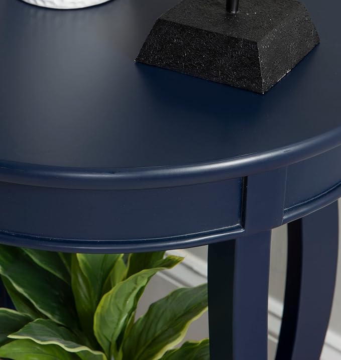Powell Phipps Navy Blue Round Side Table with Shapely Legs and Shelf