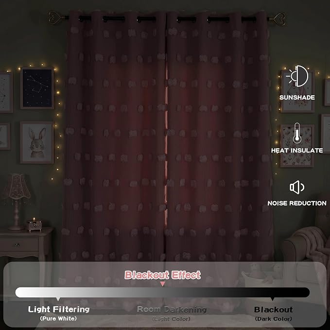 MYSKY HOME Pink Curtains for Bedroom 90 Inches Long Living Room Curtains with Pink Pom Pom Sheer Dining Room Grommet Double Layer Nursery Curtain Drapes Toddler Room Darkening Window Panels 52" Wide