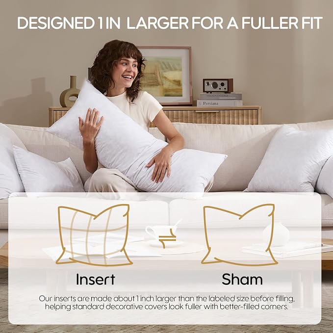 20x26 Feather Lumbar Pillow Insert, Decorative Throw Pillow Insert for Covers, Fuller Fit with Soft Support for Bed and Couch