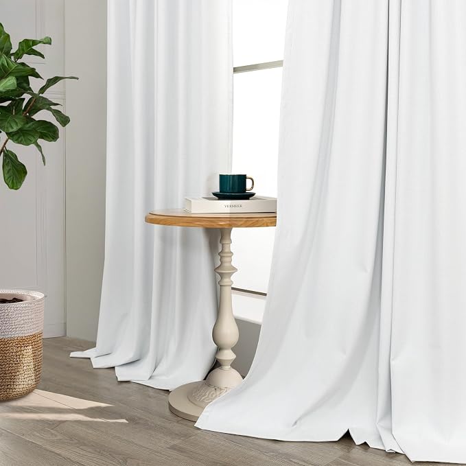 Blackout Curtains 108 Inch Long 2 Panels Burg Sound Curtains Noise Reducing Heavy Drapes 108 Inches Length Faux Linen Farmhouse Floor to Ceiling Curtain for Living Room Office Back Tab 9 ft Tall White