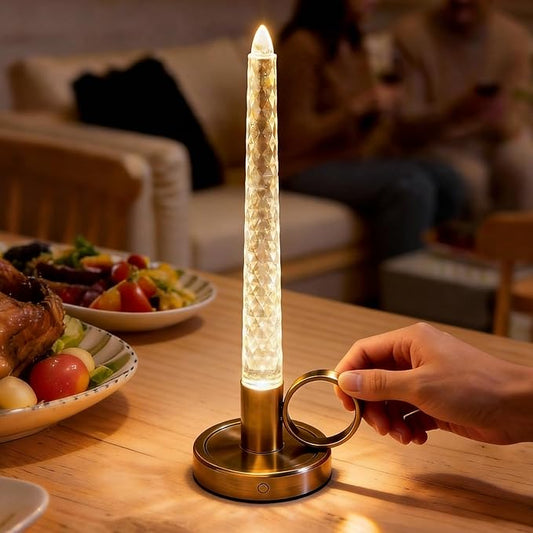 JandCase Flameless Candles, Rechargeable Pillar Candles Battery Operated, LED Acrylic Crystal Electric Candles, 0.4W Dimmable Small Cordless Table Lamp for Valentines Wedding Centerpiece Decorations