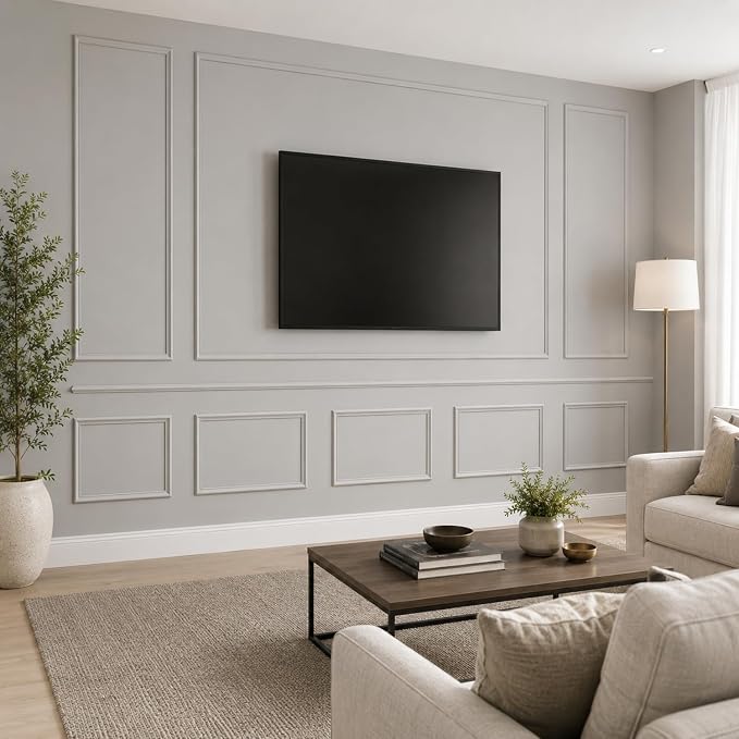 Pangda DIY Peel and Stick Wall Moulding Kit Flat Wall Molding Kit Pre Made Accent Wainscoting Panel for Home TV Interior Decor(Grand Victorian Estate)