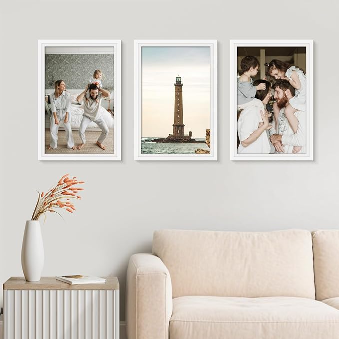 Picrit 12x18 Picture Frame 3 Pack, White Poster Frame, Display Poster 11 x 17 with Mat or 12 x 18 without Mat for Horizontal or Vertical Wall Mounting