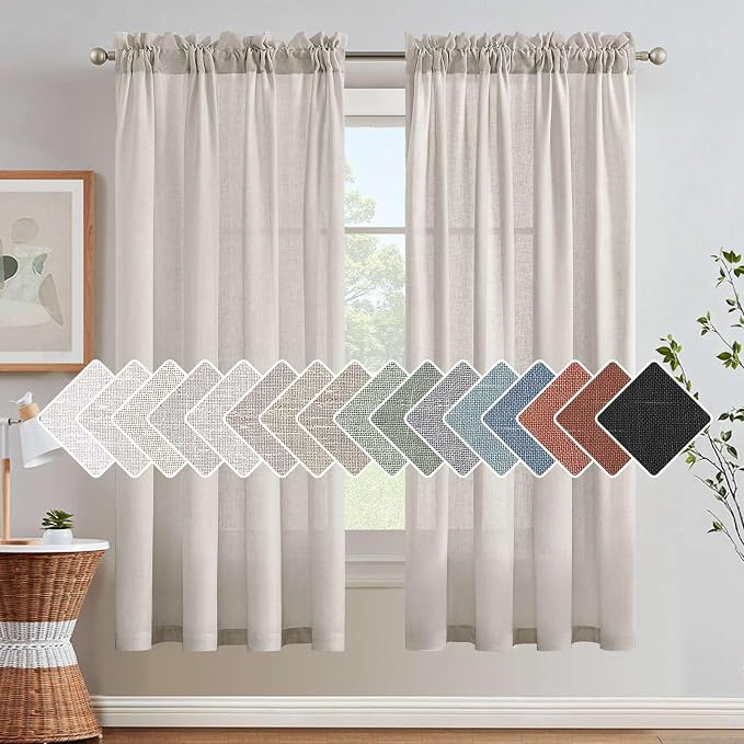 H.VERSAILTEX Linen Curtains Elegant Natural Linen Semi Sheer Curtains Energy Light Filtering Rod Pocket Window Treatments Panels for Living Room (Set of 2, Pale Oak, 52 inch W X 72 inch L)