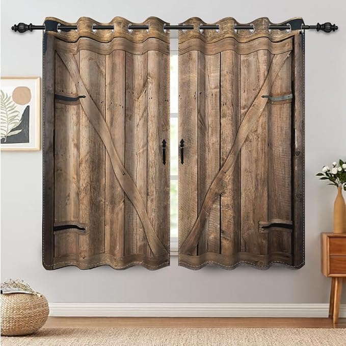 Rustic Curtains Vintage Wood Barn Door Old Garage Door American Native Country Farmhouse Farm Style Rural Art Architecture Living Room Bedroom Window Drapes Treatment,53x72 inch,2 Panels