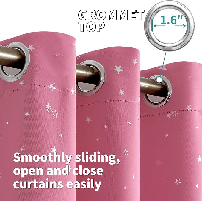 BGment Pink Star Room Darkening Curtains for Kid's Bedroom - Grommet Thermal Insulated Blackout Printed Curtains for Girl Room, Set of 2 Panels, 42 x 54 Inch