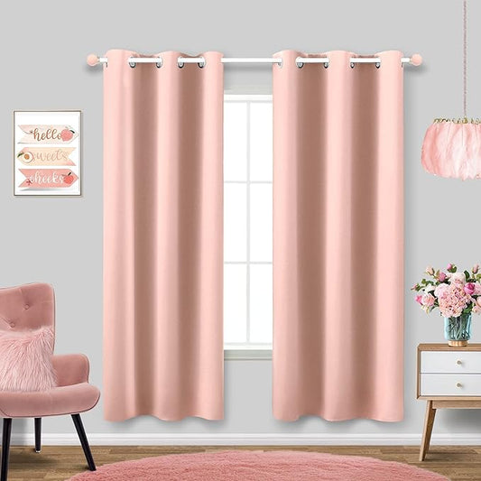 KOUFALL Blush Pink Curtains 42x63 Inches Long for Dining Room 2 Panels Blackout Room Darkening Curtain for Bedroom