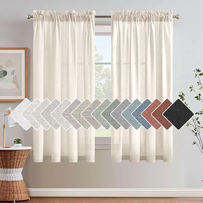 H.VERSAILTEX Light Filtering Linen Textured Curtains for Living Room Window Treatment Natural & Durable Privacy Added Draperies/Drapes/Panels/Treatment, Rod Pocket (2 Pack, 52 by 54 Inch, Ivory)