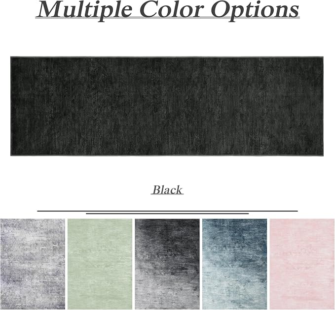 2.7x8 Washable Area Rug, Black Solid Area Rugs for Living Room & Bedroom | Stain-resistant & Non-slip backing,Low Pile Washable Large Carpet, Solid Vintage Style For High Traffic Areas(2.7x8,Black)