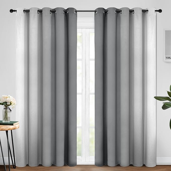 Yakamok Ombre Curtains Grey and Greyish White for Living Room,62Wx84L | Room Darkening Curtains 84,Thermal Insulated Gradient Color Drape,Light Blocking Grommet Window Curtains for Bedroom,2 Panels