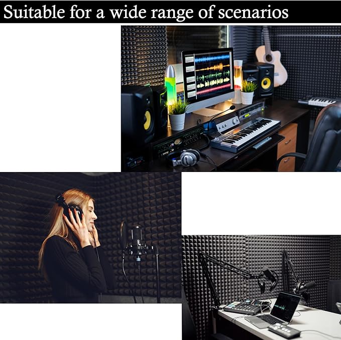 4 Pack Pyramid Sound Proof Foam Panels,48x24x2 Inch Acoustic Foam,High Density Soundproof Wall Panels,Fireproof Cancelling Studio Panel Reducing Noise & Echo (Black)