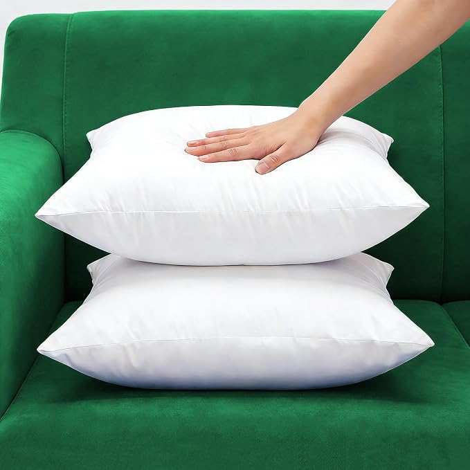 Extra Thick and Full Set of 2 Plump Cotton Fabric Throw Pillow Inserts, Overfilled Cushion Filler, 26 X 26 Inches