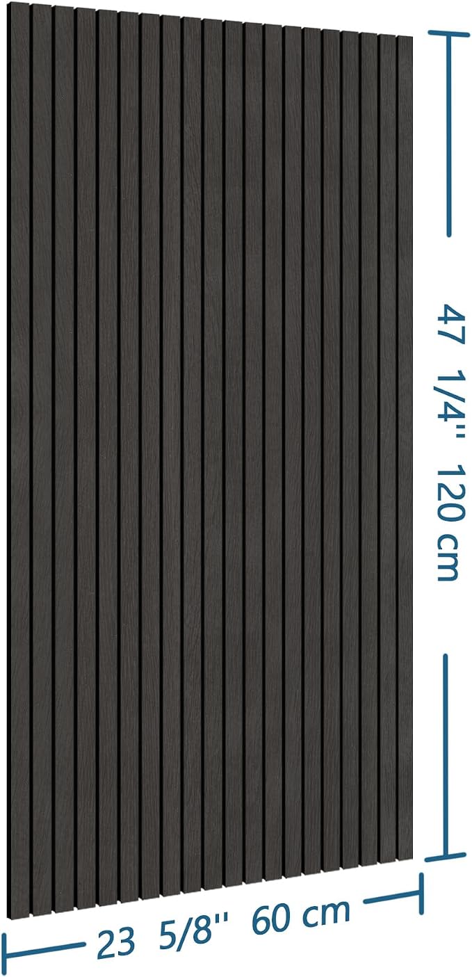 4-Piece Wood Slat Wall Panel for Interior Wall Decor Noise Cancelling 47.2" x 23.6" Peel and Stick Acoustic Decorative 3D Sound Absorbing Wall Paneling, Black Grey