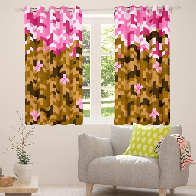 Castle Fairy Miner Theme Games Window Curtain,Pixel Pink Brown Blackout Window Treatment,Kids Girls Men Building Gamers Bedroom Curtains Block Patchwork Living Room Decor Top 2 Panels,52Wx63L