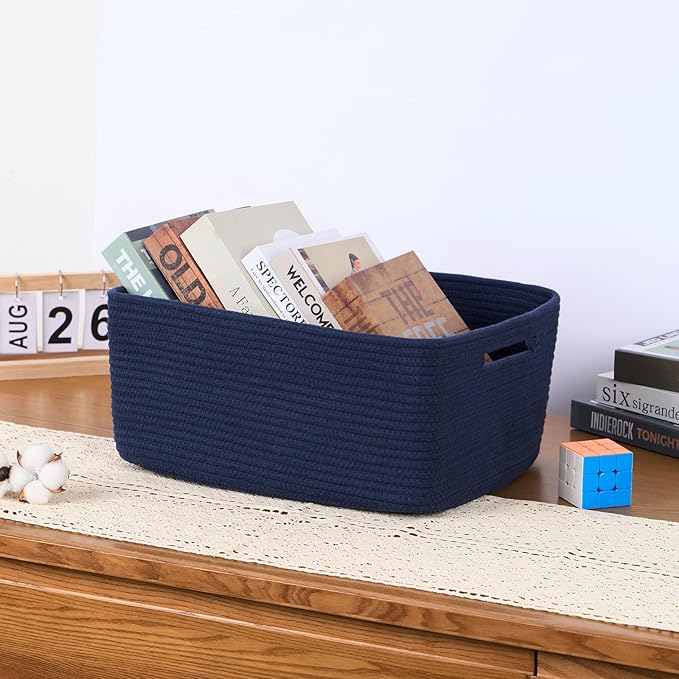MiniArk Large Storage Baskets for Organizing, Closet Shelf Baskets for Clothes Blanket Towels, Baby Nursery, Toy Bins Box, Woven Rope Baskets, 17 x 13 x 7.5”, 4 Packs Navy Blue