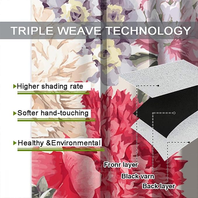 Floral Blackout Window Curtain Vintage Bouquet of Peony Wild Flowers Nature Botanical Leaf for Home Kitchen Livingroom Coffee Room Window Drapes 2Panel 42" W X 63" L