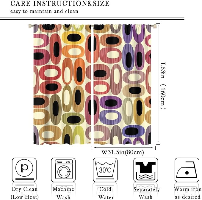 JESTRONRY Abstract Modern Curtains,Mid Century Fifties Modern Retro Colors Pattern Room Darkening Thermal Insulated Window Curtain for Living Room Bedroom Kitchen Bathroom 63x63in