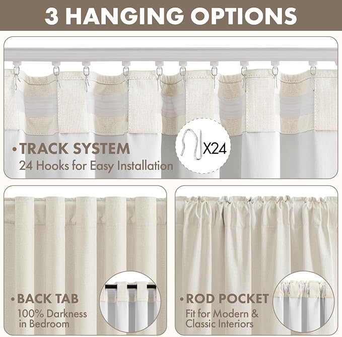 MIULEE 100% Blackout Linen Curtains for Bedroom 84 inches Long, Thermal Insulated Room Darkening Black Out Drapes for Living Room, Back Tab Rod Pocket, 2 Panels Set, 40 Wide x 84 Length, Ivory