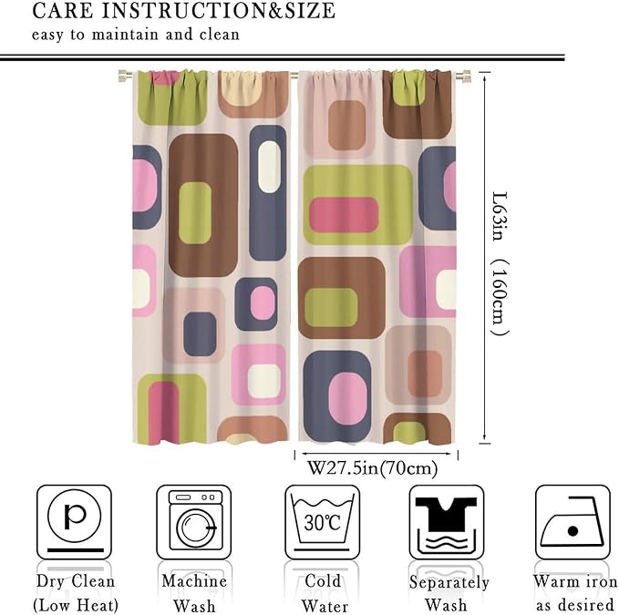 JESTRONRY Mid Century Curtains, Vintage Classic 1950S 1960S Retro Abstract Geometric Modern Home Decor Blackout Rod Pocket Window Drapes for Living Room Bedroom 55x63in