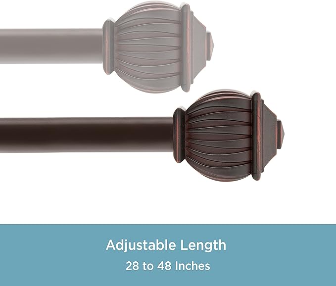 Kenney KN71712 Beckett Soft Square End Standard Decorative Window Curtain Rod, 28-48" Adjustable Length, Weathered Brown Finish, 5/8" Diameter Steel Tube, 1-Pack