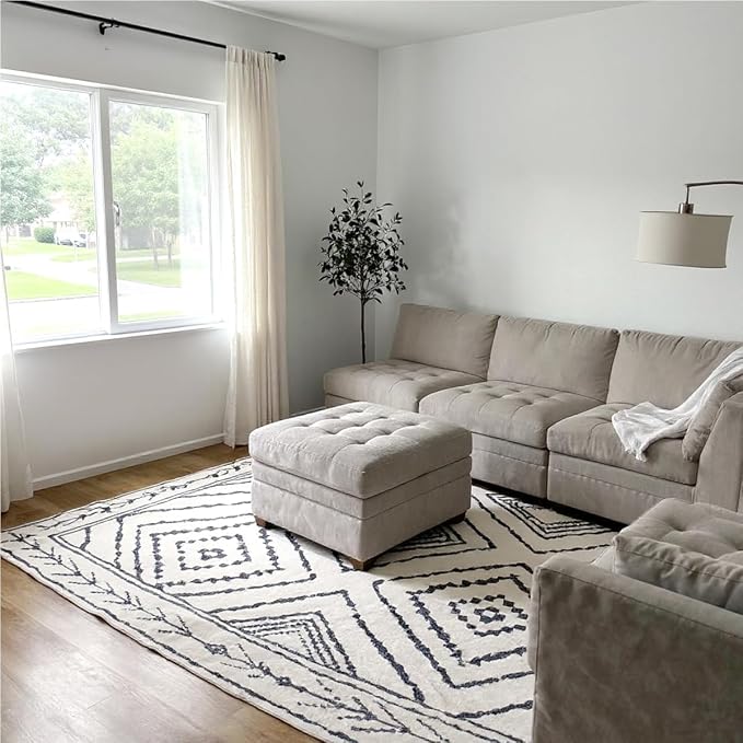 BESTSWEETIE Area Rug 6x9 Rug Machine Washable Non-Slip Low Pile Print Pattern Western Rug for Living Room Bedroom Entryway Tribal Series -Navywhite/Black