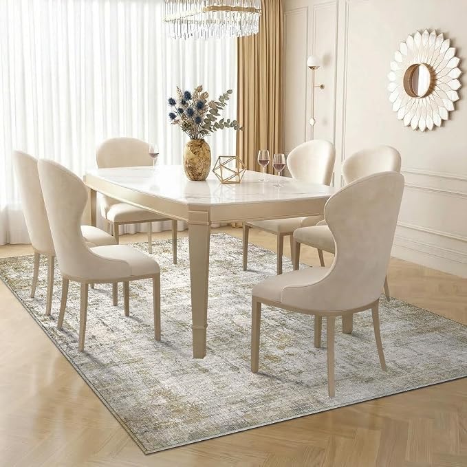 6x9 Area Rugs Washable Living Room Rug-No Slip Soft Carpets Modern Abstract Indoor Floor Stain Resistant Carpet for Bedroom Dining Room Farmhouse Nursery Home Office Tan