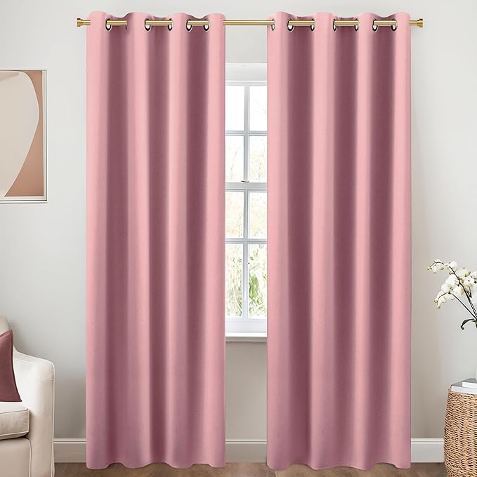 KOUFALL Mauve Curtains 96 Inches Long for Living Room 2 Panels Set,Boho Blackout Dusty Rose Window Treatments Privacy Curtain for Bedroom