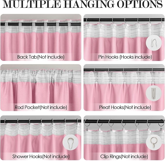 Pink Room Divider Curtains Blackout, for Living Room Bedroom, Back Tab and Rod Pocket with Hooks Suit for Ceiling Track or Rod, Floor to Ceiling Curtain for Wall Ceiling Mount 1 Panel Set