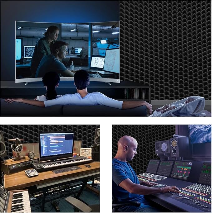 4 Pack Sound Proof Foam Panels |48"×24"×2" Quick-Recovery Soundproof Wall Panels | High Density Sound Dampening Panels for Home Studio (Black)