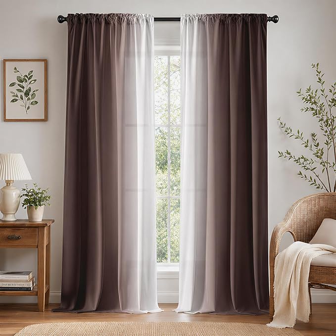 Brown Curtains for Living Room 84 Inch Length Brown White Ombre Curtains 2 Panel Bedroom Farmhouse Chocolate Ombre Light Filtering Window Curtain Modern Gradient Drapes