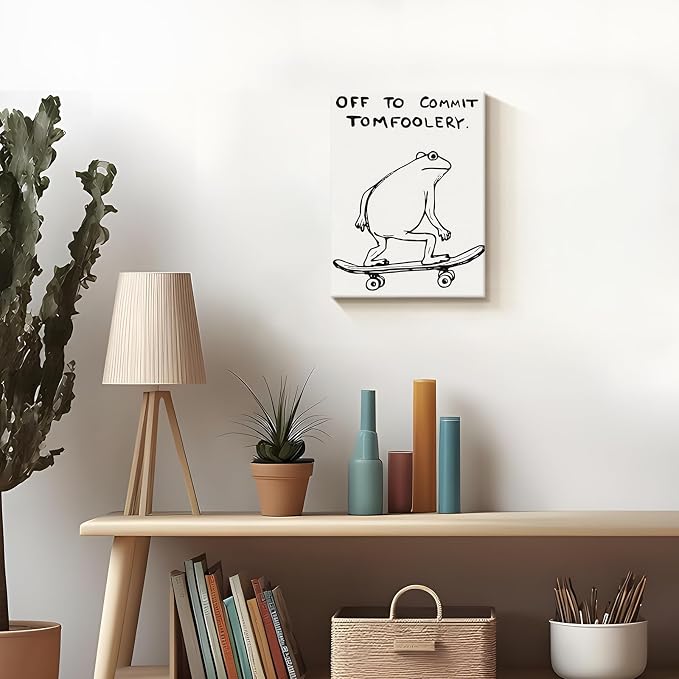 Funny Frog Wall Art Funky Skateboard Frog Prints for Wall Decor 12x16 Inch | Cool Posters, Unique Paintings for Kids Room, Minimalist Funny Animal Artwork - Teen Boy Walls