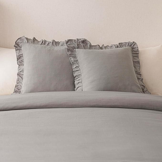 Foindtower Set of 2 Decorative Linen Fringe Ruffle Throw Pillow Covers Soft Boho Farmhouse Cushion Cover Cozy Accent Retro Pillowcase for Couch Sofa Bed Living Room Home Decor,20×20 Inch,Taupe Gray