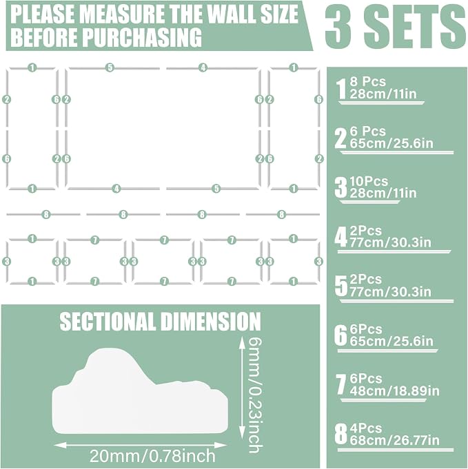 Pangda DIY Peel and Stick Wall Moulding Kit Flat Wall Molding Kit Pre Made Accent Wainscoting Panel for Home TV Interior Decor(Grand Victorian Estate)
