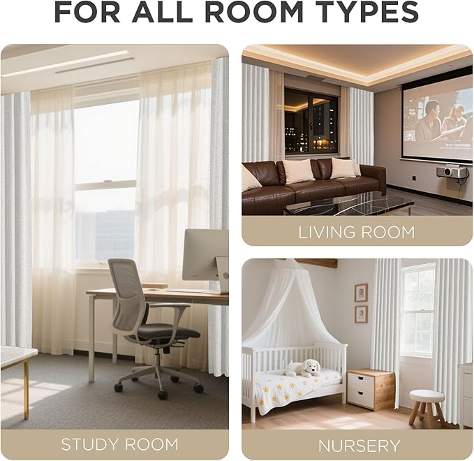 Joydeco Blackout Curtains for Bedroom - 100% Light Blocking 2 Panels Set White Drapes 66" W x 90" L, Thermal Insulated Room Darkening Curtains, Linen Textured for Living Room, Rod Pocket & Back Tabs