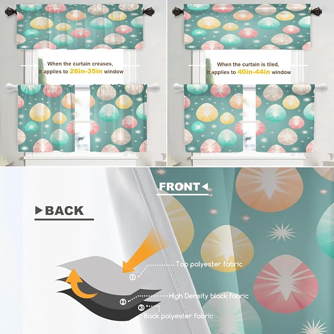 Shrahala Easter Eggs Stars Tier Curtains for Kitchen Windows, Colorful Easter Egg Pattern Window Curtain Panels Multilayer Polyester Blackout for Living Room Bathroom 2 Pack 26 x 24 in