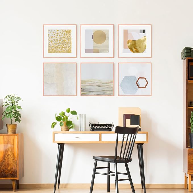 FLYJOE 16x16 Metal Square Picture Frame For Wall With Mat For 12x12, 16''x16'' Aluminum Photo Frames With Tempered Glass, Minimalist Modern Poster Frame Horizontally Vertically, Rose Gold