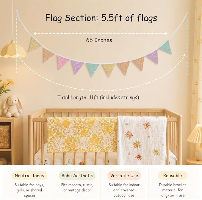 Classroom Wall Decor Pennant Banner, Pastel Triangle Banners Garland, Colorful Fabric Pennant Flags for Classroom Wall, Preschool Playroom Decor, Boho Flags Fabric for Kids Learning Space