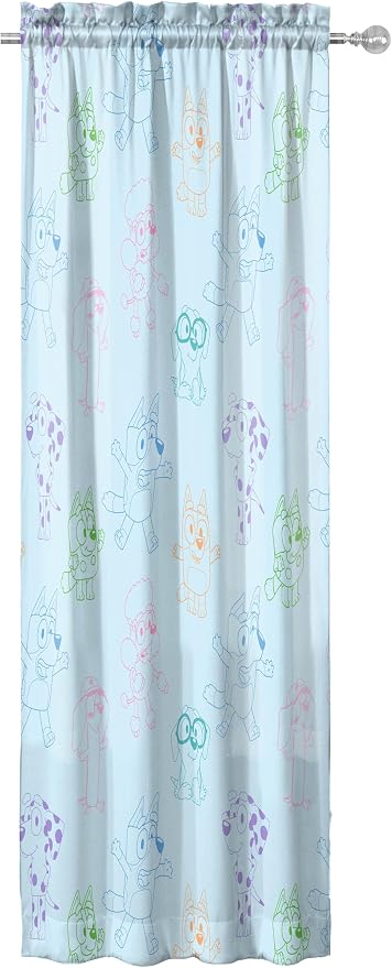 Jay Franco Window Curtains for Kids Bedroom 4-Piece Drape Set with 2 Tiebacks, Blue - Bluey, 42" W x 63" L (Pack of 2)