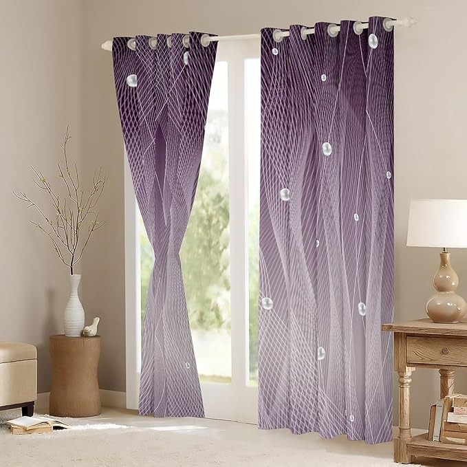 jejeloiu Purple Darkening Drapes Kids Ombre Strip Lines Curtains for Bedroom Living Room Gradient Style Pearl Blackout Curtains for Women Men Lightweight Abstract Window Treatments s