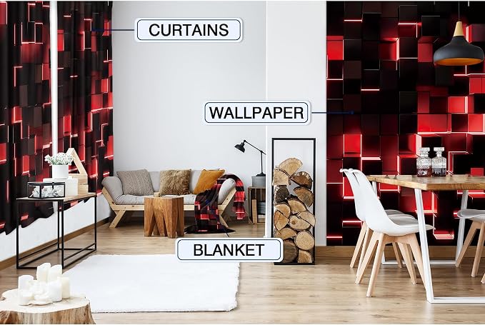 MESHELLY Red and Black Curtains 42Wx63H Inch Rod Pocket Abstract Curtains Modern 3D Gradient Design Geometric Cubes Bedroom Window Drapes Cool Man Boys Printed Living Room Window Fabric 2 Panels