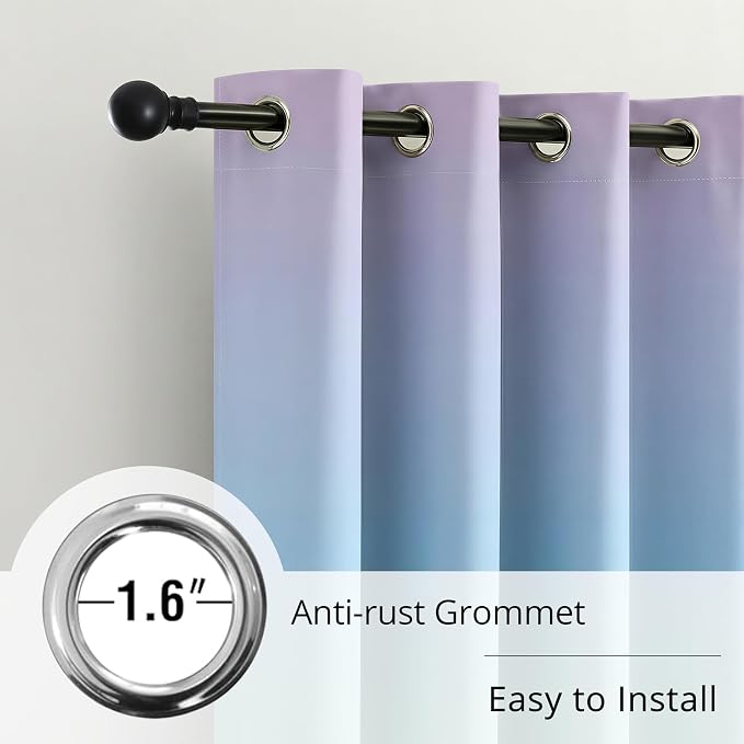 Pastel Rainbow Gradient Blackout Curtains - 100% Blackout, Thermal Insulated, Noise Reducing, Ombre Room Darkening Curtain for Girls Room, Sweet and Dreamy Design, 2 Panels, Each W52×L84