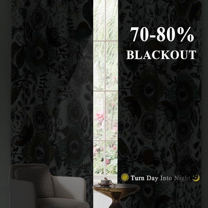 Estelar Textiler Vintage Garden Plants Herbs Print Blackout Curtains Pack of 2,Bohemian Classic Flowers Design for Bedroom Living Room,Grommet Energy Efficient Window Drapes,52x90 Inch