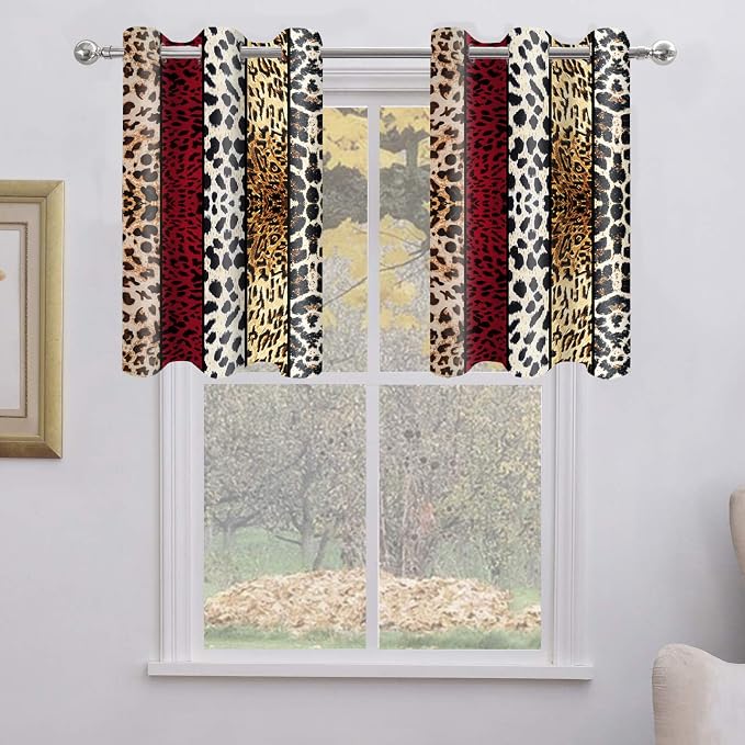 Wild Animal Print Curtain, Room Darkening Thermal Insulated Blackout Leopard Boa Window Drapes with Grommets for Living, Dining, Bedroom, Red Leopard Print, 42"x 36", 2 Panels