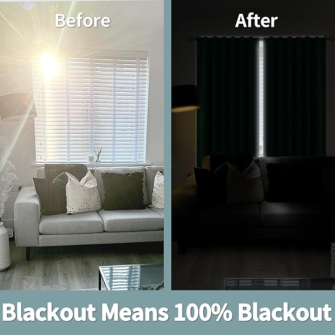 BGment Emerald Blackout Curtains 45 Inch Length with Liner, 100% Blackout Thermal Insulated Rod Pocket Back Tab Double Layer Noise Reduce Room Darkening Curtains for Bedroom (52 x 45 Inch, 2 Panels)