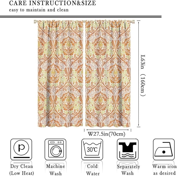 Bohemia William Morris Art Blackout Window Curtains, Vintage Flowers Foliage Rod Pocket Curtains, for Living Room Bedroom 27.5(W)*63(L) 2 Panels