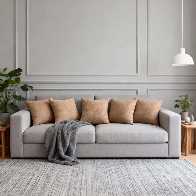 Throw Pillows with Inserts Included, 18x18 Couch Pillows,Throw Pillows for Couch,Brown 2 Pack.