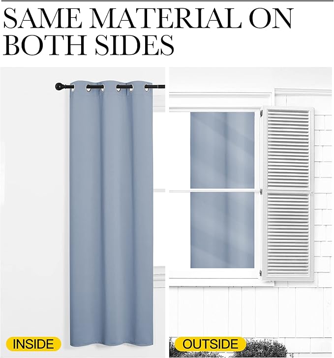 NICETOWN Vintage Blue Blackout Curtains 48 inches Length for Laundry Room, 2 Panels, 42" Wide, Thermal Insulated Decoration Drapes for Short Window