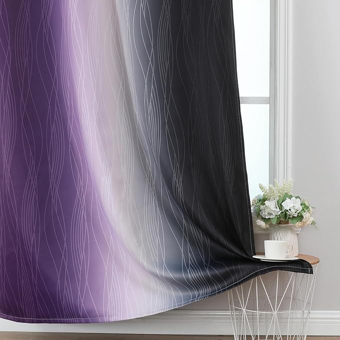 Estelar Textiler Black and Purple Blackout Curtains 54 Inch Length, Full Light Blocking Gradient Grommet Drapes, Thermal Insulated Ombre Curtains for Bedroom, 42Wx54L, 2 Panels